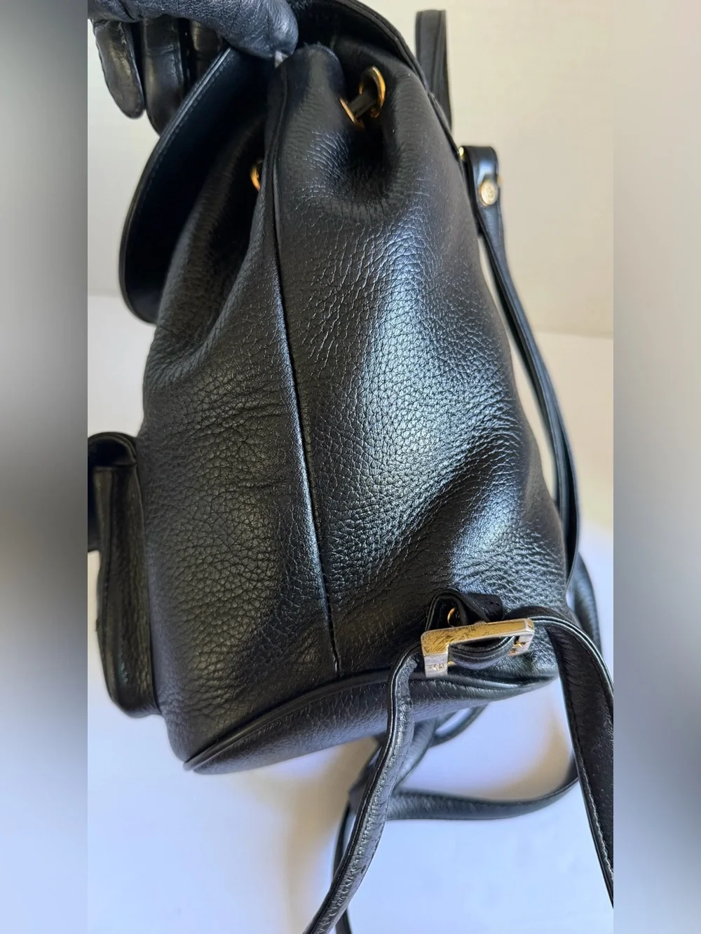 MCM Black all Leather Backpack with Gold Hardware and Tassels